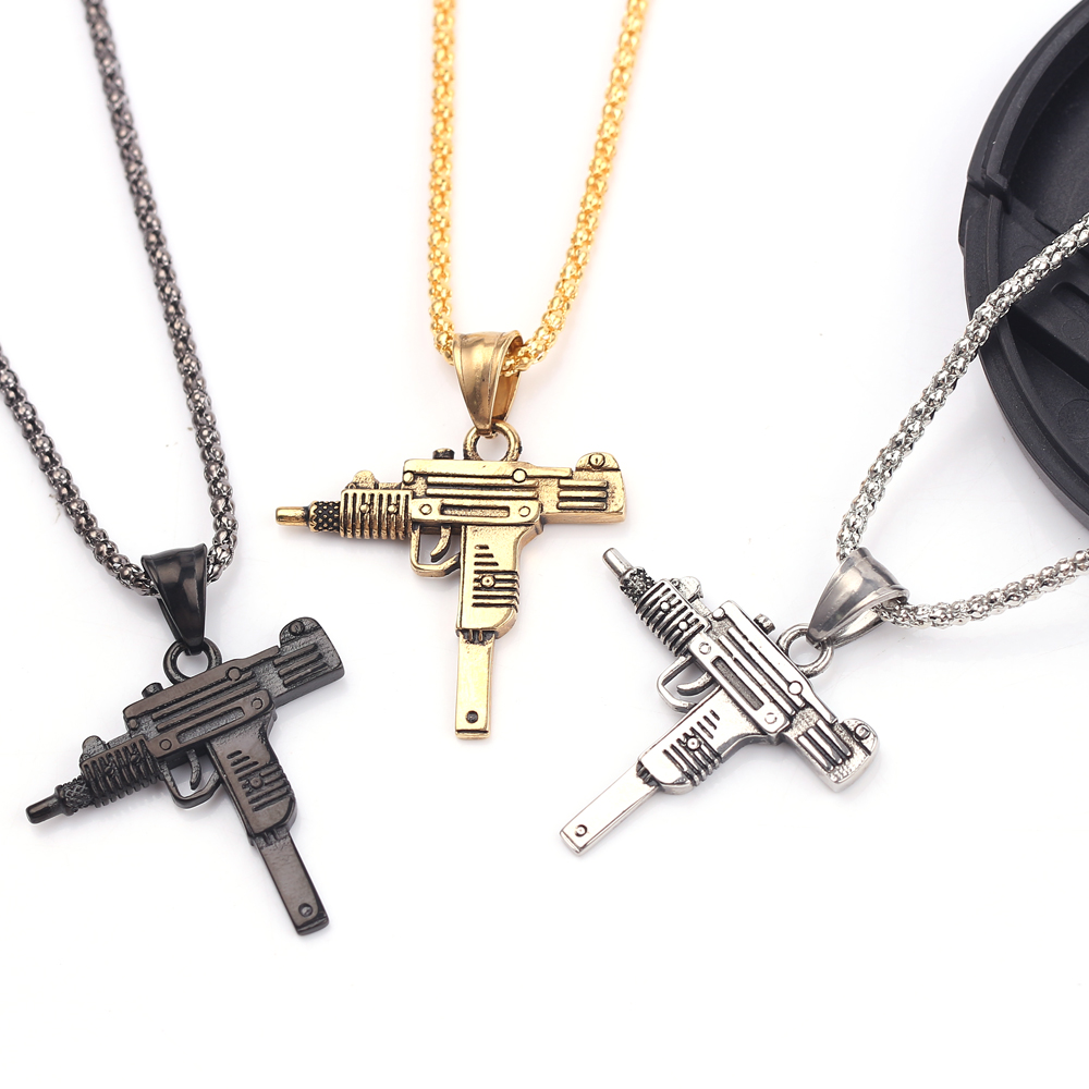 Men'S Fashion Model - Punk Uzi Pistolen-Maschinengewehr Halskette Anhänger -