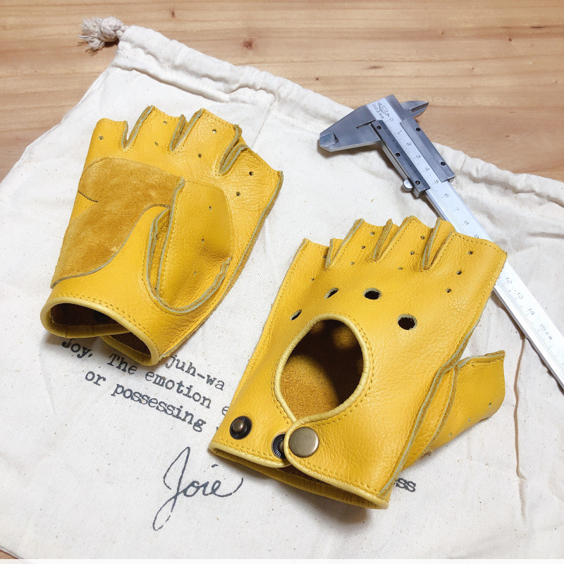 Driving Gloves Leather - Motorrad Retro Lokomotiv-Handschuhe aus Rindsleder, Halbfinger-Design