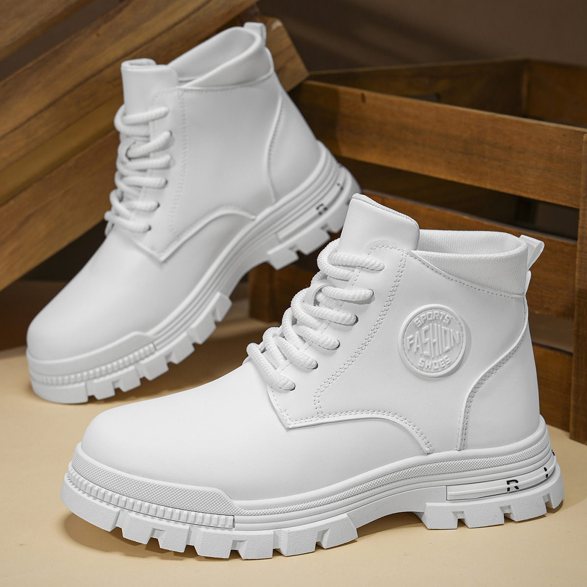 Mens Fashion Ideas - Modische Ganzjahres-Motorradstiefel für Herren, weiß, Herbst