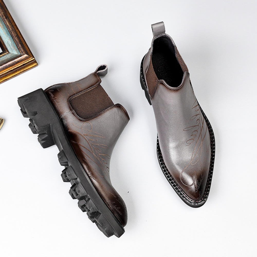 Chelsea Boots Men - Echtleder-Anzugschuh für Herren, Herbst-Winter, weichsohlige, erhöhte