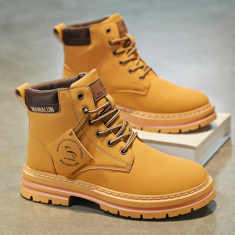 Men'S Fashion Footwear - Klassische Herren-High-Top-Stiefel, hochwertige gelbe Lederstiefel, modische