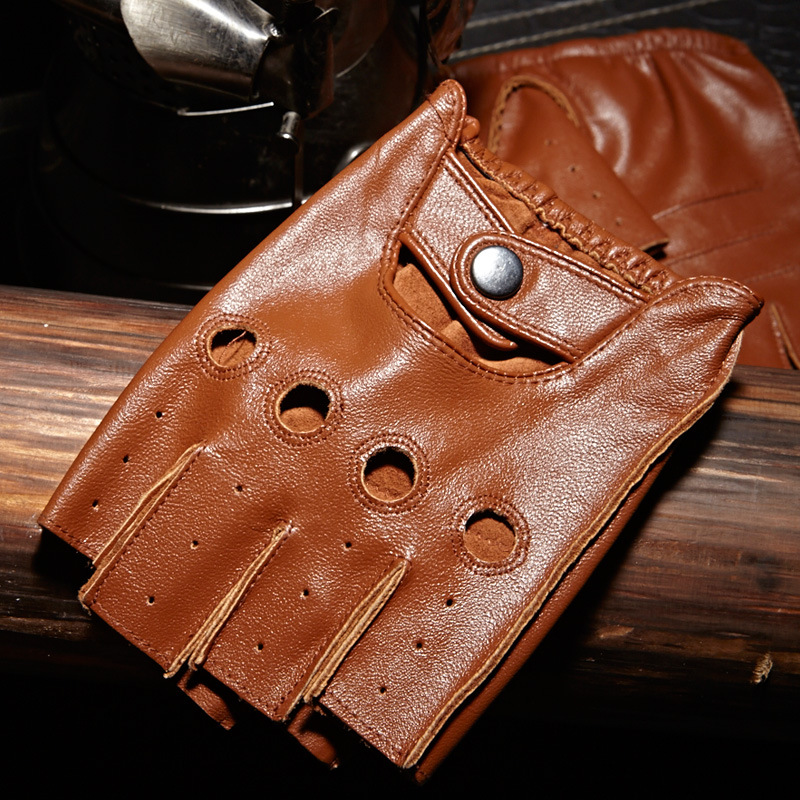 Driving Gloves Leather - Hochwertige Herren-Halbfingerhandschuhe, atmungsaktiv, rutschfest, Fitness, Leder,
