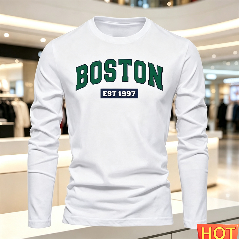 Mens Fashion Top - Herbst Sommer Herren Langarm-T-Shirt mit Buchstabenmuster
