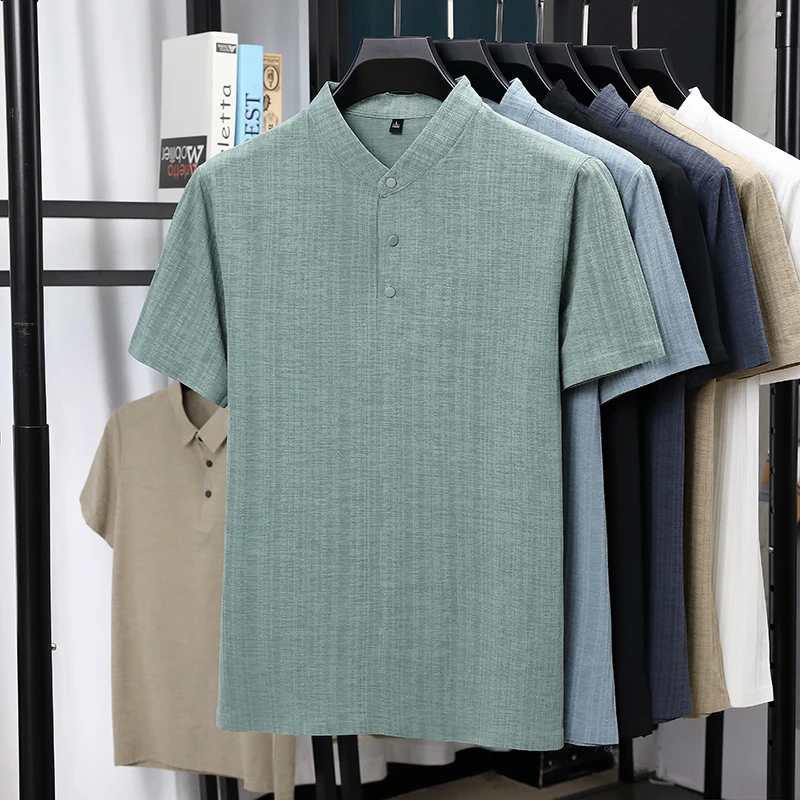 Linen Shirt Summer - Herren-Hemden mit Stehkragen und Halbknopfleiste aus