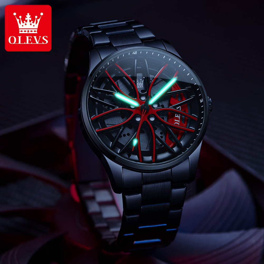Men'S Fashion Hub - OLEVS Herrenuhr Quarzuhr Original Drehbares Radnaben-Zifferblatt