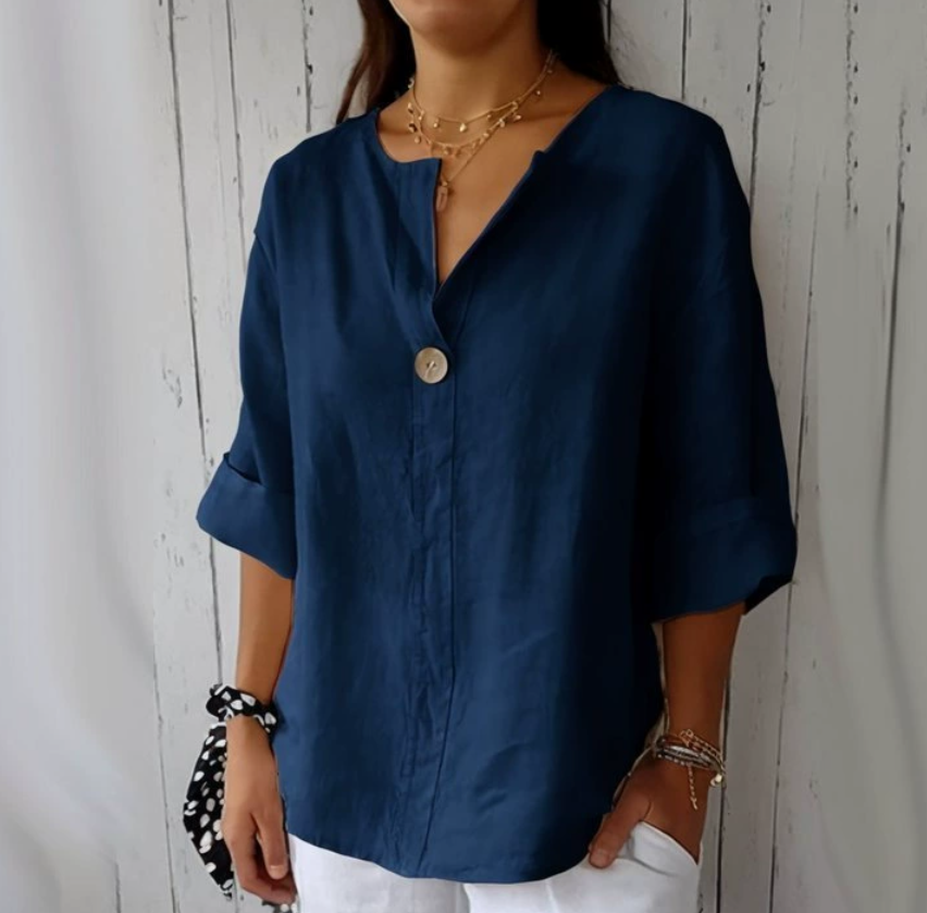 Linen Shirt Summer - Übergröße Damen V-Ausschnitt Baumwolle Leinen Knopf-Top