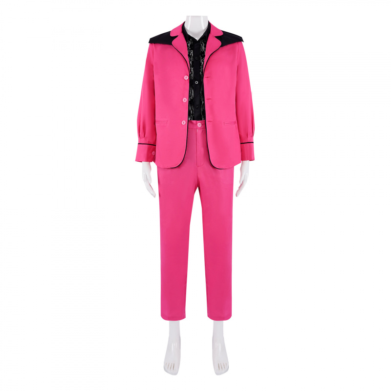 Mens Fashion Vest - Film-Elvis-Presley-Kostüm Rosa Jacke Schwarzes Spitzenhemd Uniform