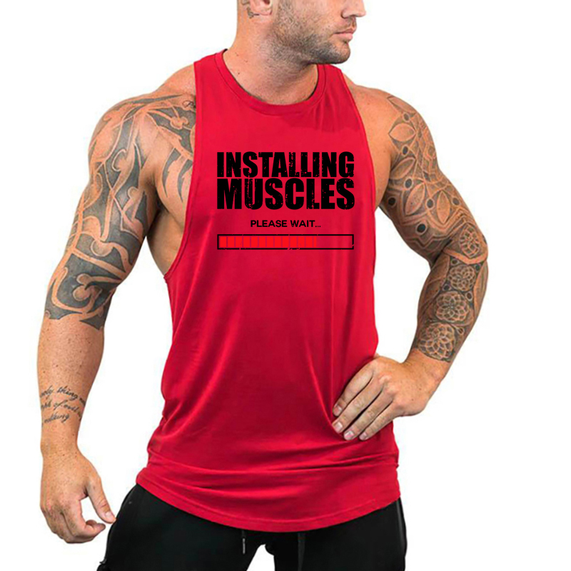 Muscle Tee Workout - Muskeln installieren, bitte warten, bedruckte Weste,