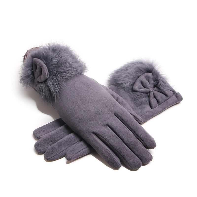 Driving Gloves Leather - Winter Weiblichen Wildleder Leder Bogen Plüsch