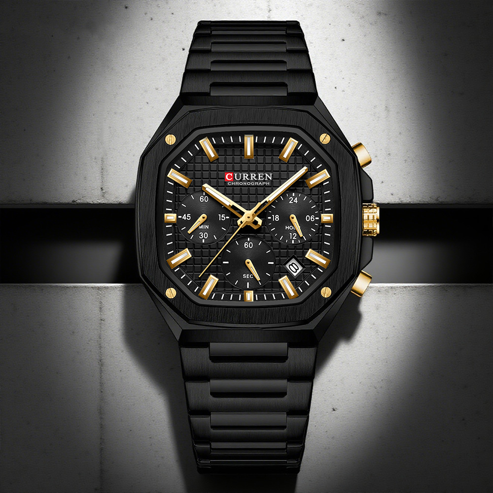 Mens Fashion Watch - CURREN Luxuriöse quadratische Chrono-Uhr für Herren,