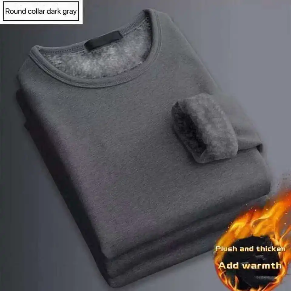 Men'S Winter Fashion - Winter-Herren-Thermo-Unterwäsche-T-Shirt mit langen Ärmeln, Fleece-Unterhemd, Rundhals-Shirt,