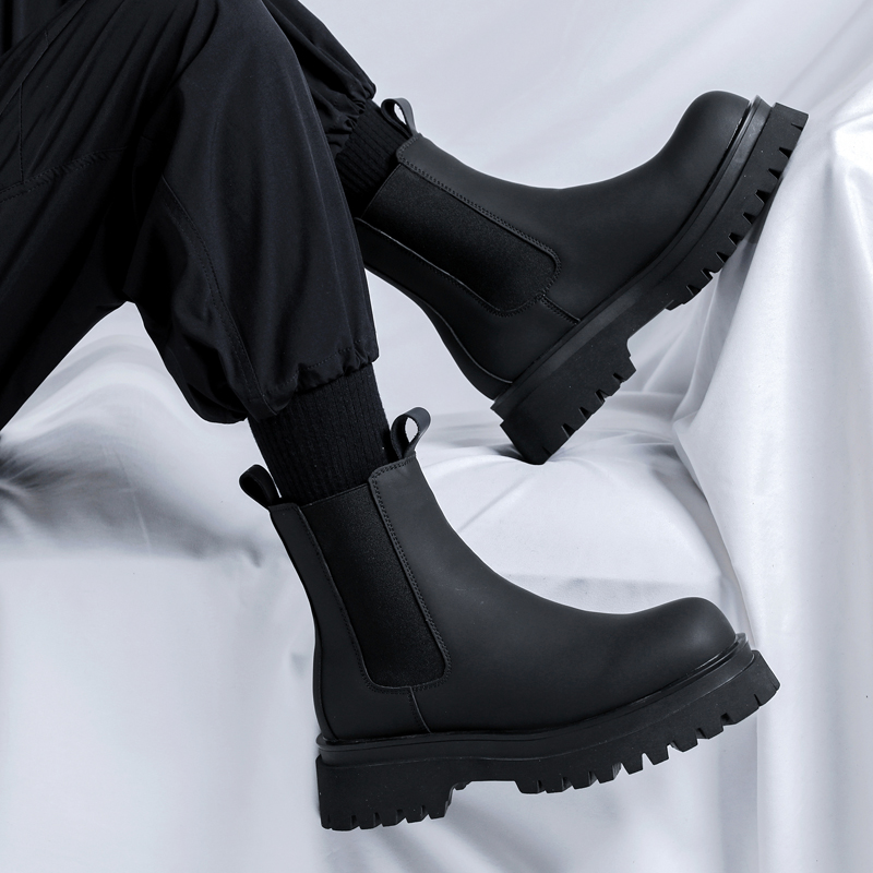 Chelsea Boots Men - 2026 Plateau Schwarze High-Top Stiefel für
