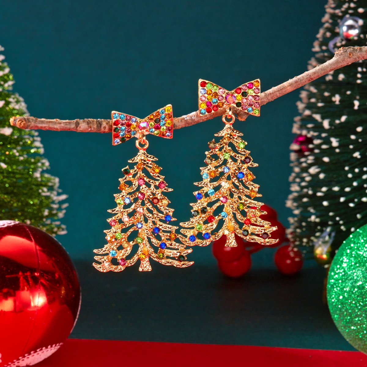 Mens Xmas Fashion - Weihnachten Urlaub Tropfen Ohrringe Bunte Strass