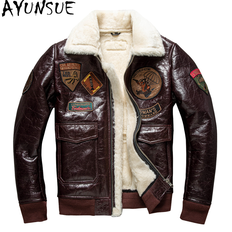 Mens Fashion Bomber Jacket - AYUNSUE Winter-Lederjacke für Herren, verdickte Bomberjacke,