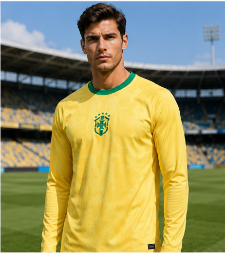 Men'S Fashion For 2026 - Brasilien 2026 Gedenkausgabe 3D-Gedrucktes Langarm-Fußballtrikot Schnelltrocknend