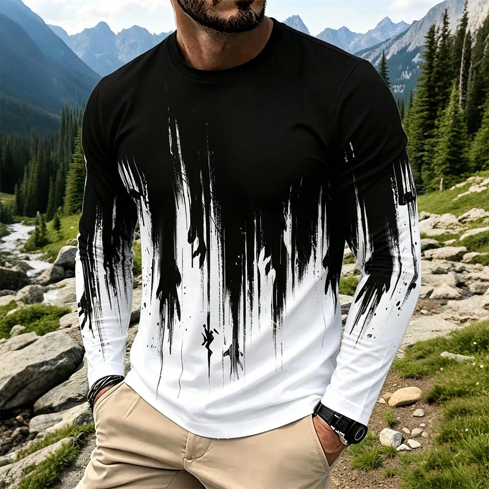 Mens Fashion Top - Herren Gradient Ink Splash Langarm-T-Shirt Lässige